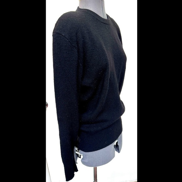 VINTAGE 1990s NEIMAN MARCUS BLACK 100% CASHMERE SWEATER SHOULDER PADS BUTTONS L - Picture 4 of 6